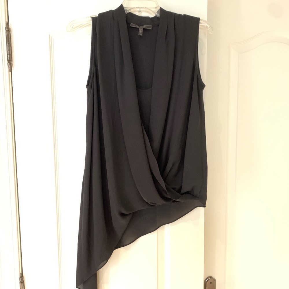 BCBGMaxAzria Black Sleeveless Assymetrical Blouse, Size XXS